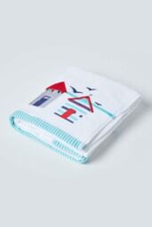 Homescapes White & Blue Beach Hut Towel - thumbnail 3