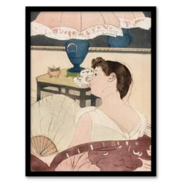 Artery8 The Lamp Woman With Fan Painting Cassatt Vintage Framed Wall Art Print - Size: A4 - thumbnail 1