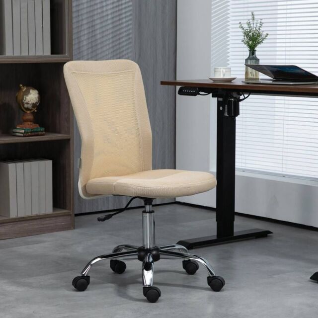 EONLION Armless Office Chair with Mesh Back Wheels Beige - image 1