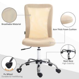EONLION Armless Office Chair with Mesh Back Wheels Beige - thumbnail 4