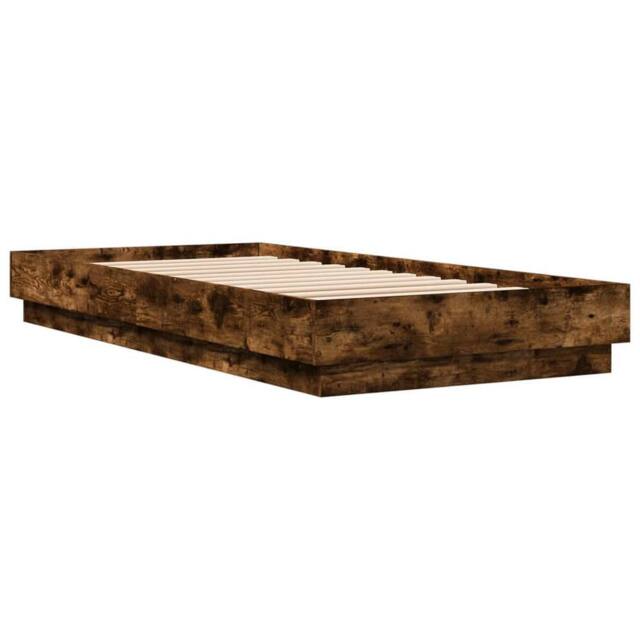 Berkfield Home Durable Bed Frame without Mattress with LED Lights Smoked Oak 100 in Brown - image 1