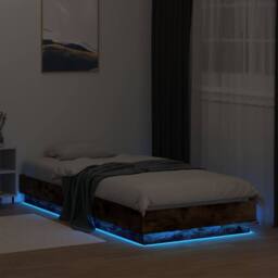 Berkfield Home Durable Bed Frame without Mattress with LED Lights Smoked Oak 100 in Brown - thumbnail 5