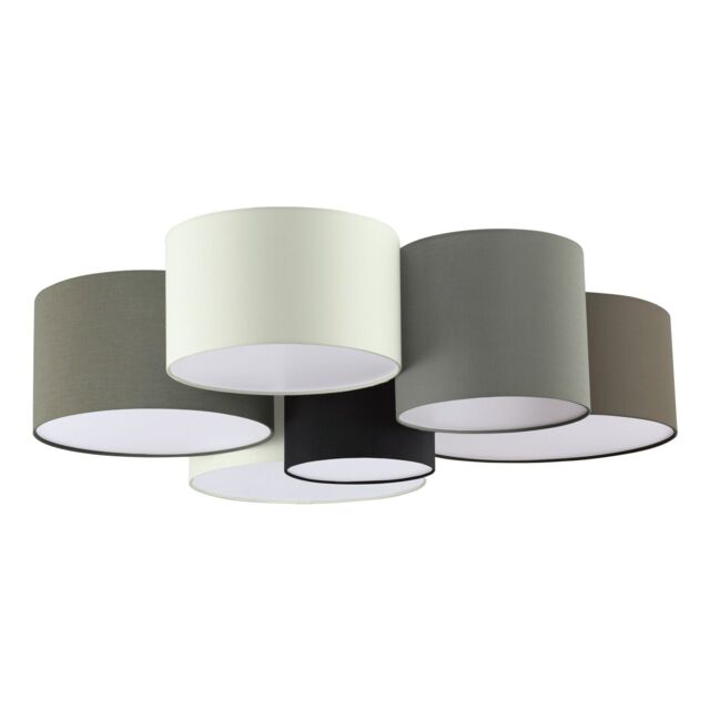 Loops Wall Flush Ceiling Light White Shade Brown Grey White Black Fabric E27 6x40W - image 1