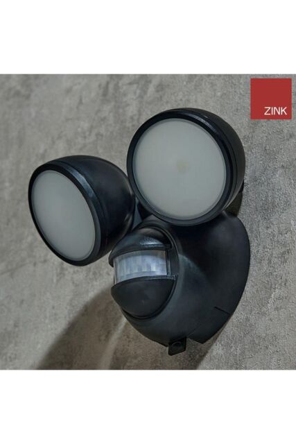 Zink LED Twin Spotlight Battery Operated with 10m PIR Detector in Black - image 1