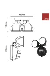 Zink LED Twin Spotlight Battery Operated with 10m PIR Detector in Black - thumbnail 2