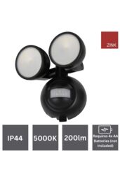 Zink LED Twin Spotlight Battery Operated with 10m PIR Detector in Black - thumbnail 4