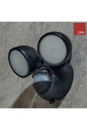 Zink LED Twin Spotlight Battery Operated with 10m PIR Detector in Black - thumbnail 1