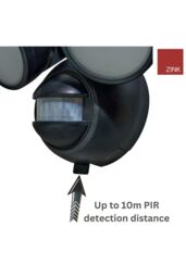 Zink LED Twin Spotlight Battery Operated with 10m PIR Detector in Black - thumbnail 3