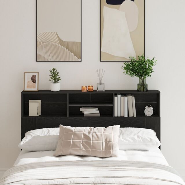 Berkfield Home Headboard Cabinet in Black Oak - 160x19x103.5 cm Made from Engineered Wood - image 1