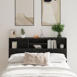 Berkfield Home Headboard Cabinet in Black Oak - 160x19x103.5 cm Made from Engineered Wood - thumbnail 1