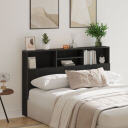 Berkfield Home Headboard Cabinet in Black Oak - 160x19x103.5 cm Made from Engineered Wood - thumbnail 4