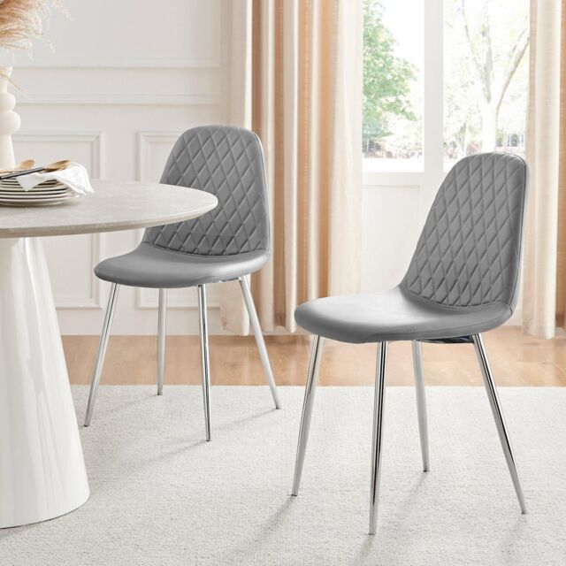 FurnitureboxUK 2x Corona Silver Leg Faux Leather Dining Chair in Grey - image 1
