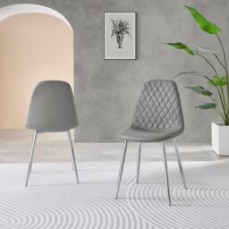 FurnitureboxUK 2x Corona Silver Leg Faux Leather Dining Chair in Grey - thumbnail 2