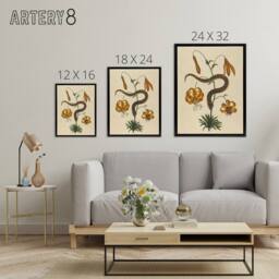 "Artery8 Hog Nose Snake & Tiger Lily Mark Catesby Black Framed Canvas Art in Beige - Size: W12"" x H16""" - thumbnail 4