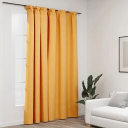 Berkfield Home Linen-Look Blackout Curtain with Hooks Yellow 290x245 cm