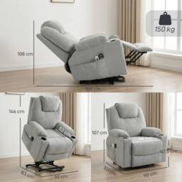 HOMCOM Power Lift Recliner Chair with Vibration Massage, Light Grey - thumbnail 3