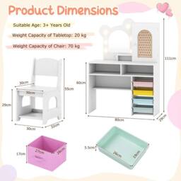 Costway Kids Dressing Table & Chair Set Vanity Set w/ 5 Drawers & Lights in White - thumbnail 5
