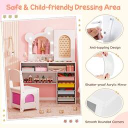 Costway Kids Dressing Table & Chair Set Vanity Set w/ 5 Drawers & Lights in White - thumbnail 8