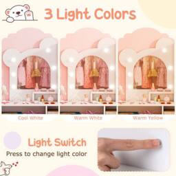 Costway Kids Dressing Table & Chair Set Vanity Set w/ 5 Drawers & Lights in White - thumbnail 7