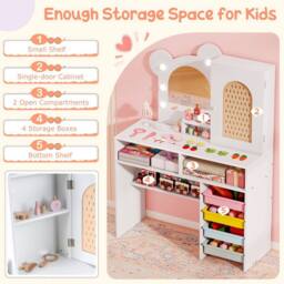 Costway Kids Dressing Table & Chair Set Vanity Set w/ 5 Drawers & Lights in White - thumbnail 9