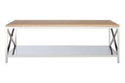 Orsina Durable Coffee Table, Oak Table Top Decorative Coffee Table For Livingroom, Sturdy Modern Coffee Table in Silver
