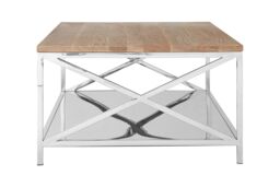 Orsina Durable Coffee Table, Oak Table Top Decorative Coffee Table For Livingroom, Sturdy Modern Coffee Table in Silver - thumbnail 3