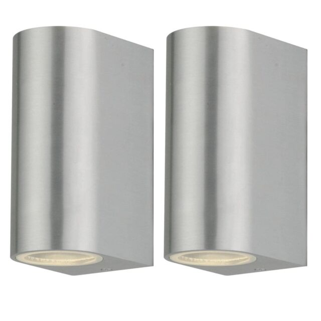 First Choice Lighting Set of 2 Drayton - Brushed Aluminium Outdoor Twin Wall Lights in Silver - image 1