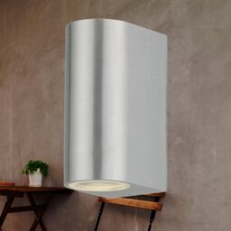 First Choice Lighting Set of 2 Drayton - Brushed Aluminium Outdoor Twin Wall Lights in Silver - thumbnail 4