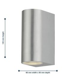 First Choice Lighting Set of 2 Drayton - Brushed Aluminium Outdoor Twin Wall Lights in Silver - thumbnail 5