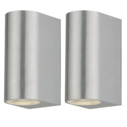 First Choice Lighting Set of 2 Drayton - Brushed Aluminium Outdoor Twin Wall Lights in Silver - thumbnail 1