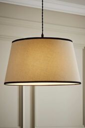 ValueLights Aspen Linen Black Trim Edge Tapered Easy Fit Pendant Lamp Shade in Off-White - Size: Medium