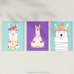 Artery8 Wall Art Print Pack of 3 A4 Kids Bedroom Cute Happy Llama Yoga Meditation Bright Purple & Pastel Blue Living Room s Set - thumbnail 5