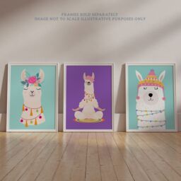 Artery8 Wall Art Print Pack of 3 A4 Kids Bedroom Cute Happy Llama Yoga Meditation Bright Purple & Pastel Blue Living Room s Set - thumbnail 6