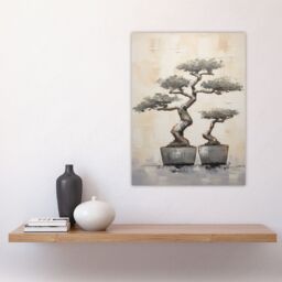 Artery8 Japan Bonsai Trees Oil Painting Pallet Knife Neutral Grey Tone Textured Artwork Unframed Wall Art Print Poster Home Decor Premium - thumbnail 4