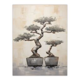 Artery8 Japan Bonsai Trees Oil Painting Pallet Knife Neutral Grey Tone Textured Artwork Unframed Wall Art Print Poster Home Decor Premium - thumbnail 1
