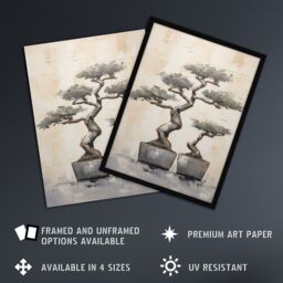 Artery8 Japan Bonsai Trees Oil Painting Pallet Knife Neutral Grey Tone Textured Artwork Unframed Wall Art Print Poster Home Decor Premium - thumbnail 2
