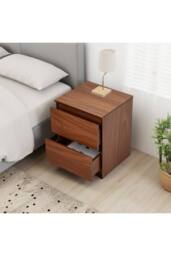 Living and Home 2-Drawer Wooden Nightstand Bedside Table in Walnut Colour - thumbnail 4