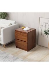 Living and Home 2-Drawer Wooden Nightstand Bedside Table in Walnut Colour