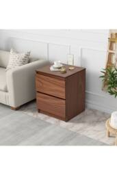 Living and Home 2-Drawer Wooden Nightstand Bedside Table in Walnut Colour - thumbnail 3