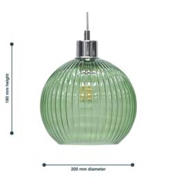 First Choice Lighting Set of 2 Betchley - Green Ribbed Glass Globe Easy Fit Pendant Shades in Clear - thumbnail 6