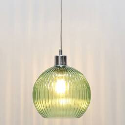 First Choice Lighting Set of 2 Betchley - Green Ribbed Glass Globe Easy Fit Pendant Shades in Clear - thumbnail 3