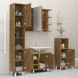 Berkfield Home Spacious Bathroom Cabinet Smoked Oak 30x30x179 cm Engineered Wood in Brown - Size: 30 x 30 x 179 cm - thumbnail 4