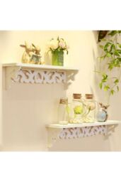 Living and Home Set of 3 Floating Shelves Storage Display Rack Wall-Mounted Plant Stand in White