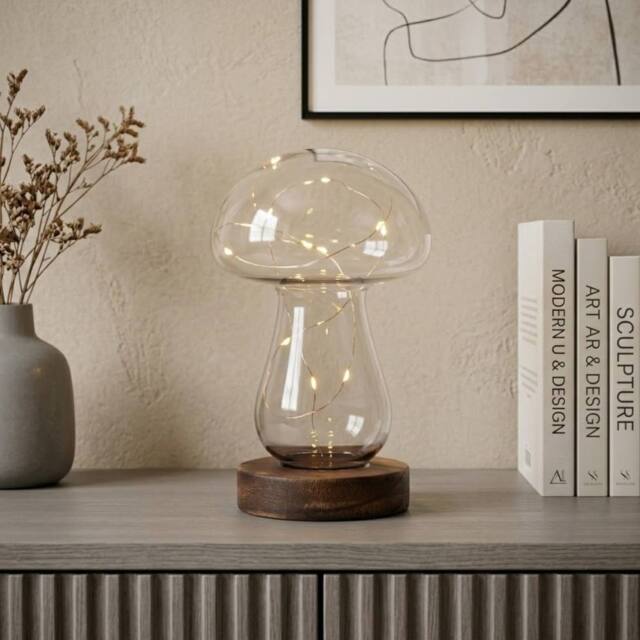 Garden Greatness Relica Glass Mushroom LED Light in Grey - image 1