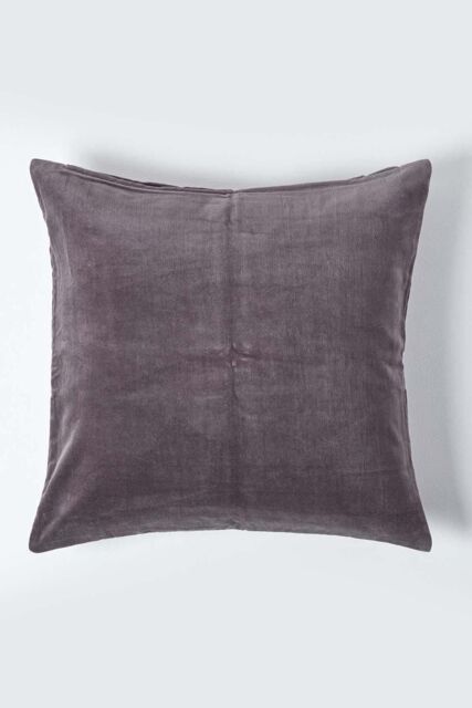 Homescapes Velvet Cushion Cover 100% Cotton, Soft & Machine Washable in Dark Grey - Size: 40 cm x 40 cm - image 1