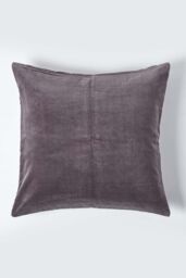 Homescapes Velvet Cushion Cover 100% Cotton, Soft & Machine Washable in Dark Grey - Size: 40 cm x 40 cm