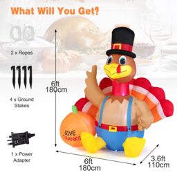 Costway Thanksgiving Inflatable Turkey with Pumpkin Indoor Outdoor Blow-up Turkey - thumbnail 2