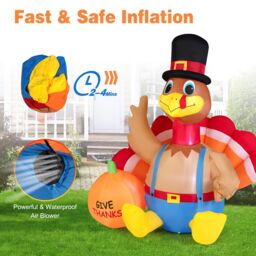 Costway Thanksgiving Inflatable Turkey with Pumpkin Indoor Outdoor Blow-up Turkey - thumbnail 6