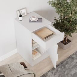 EONLION Office Under Desk Storage Cabinet with 1 Drawer & 1 Door End Side Bedside Table in White - thumbnail 4