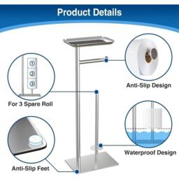 VOGREX Elegant Modern Freestanding Toilet Paper Holder in Silver - thumbnail 5